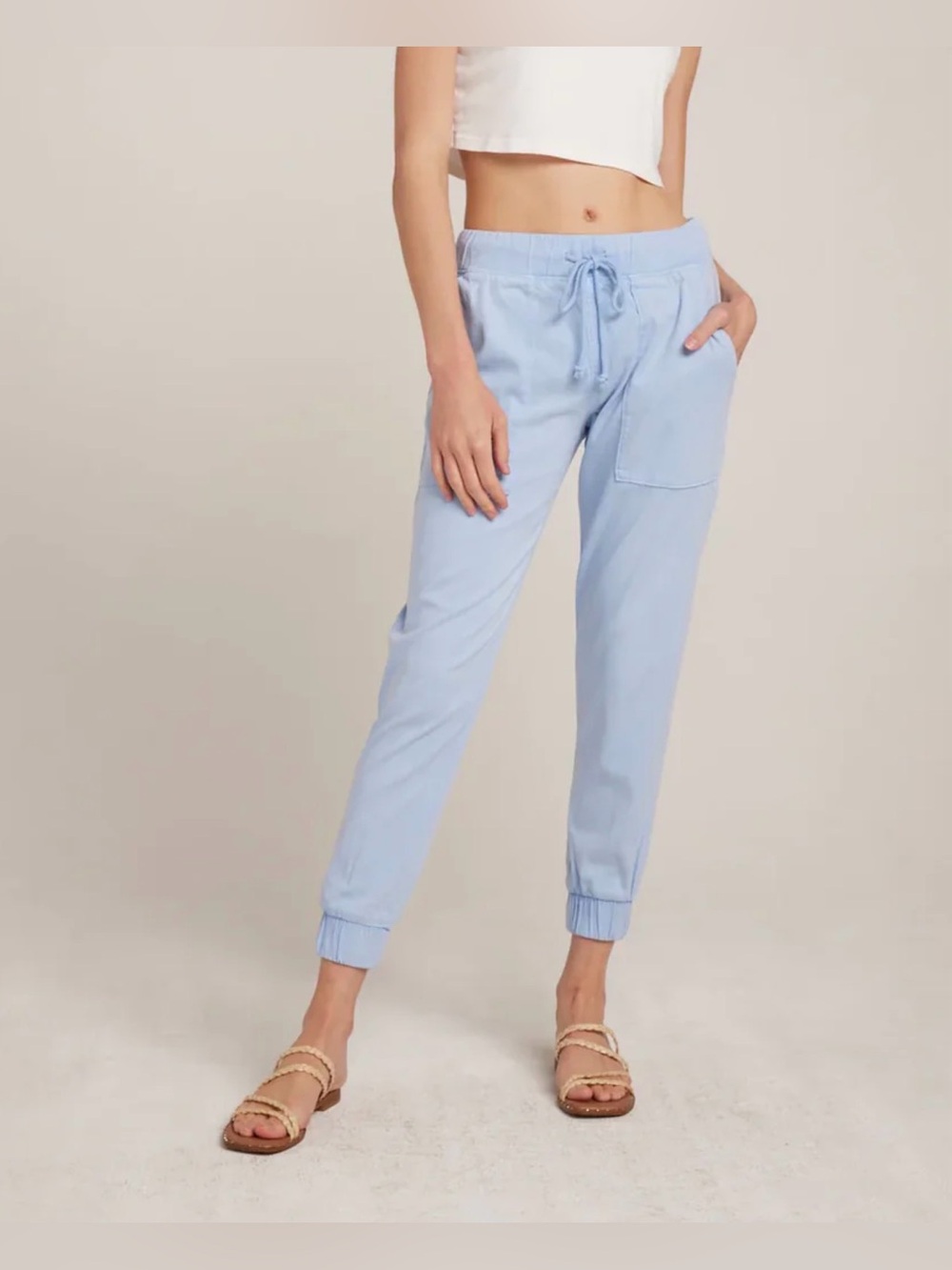NWT Bella Dahl Sky Blue Tencel Linen Blend Pocket Joggers Pants Extra Large XL